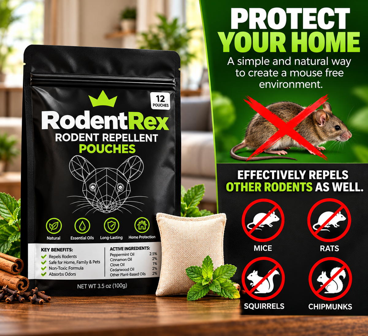RodentRex Natural Repellent Pouches